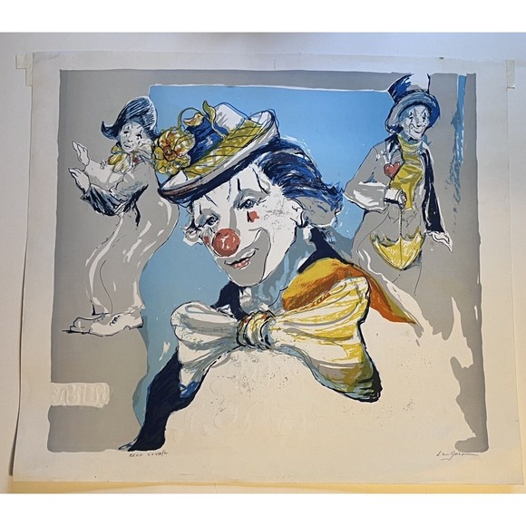Large Clown Painting Original Len Garon AP Signed "3 Clowns" Artist Proof - Picture 2 of 15